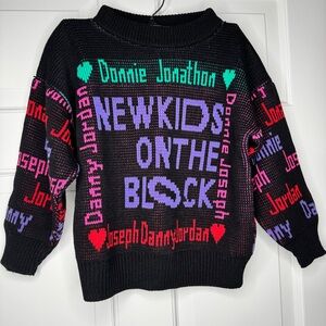 New Kids On The Block Vintage Neon Knit Sweater Size Girls 10 1990 NKOTB